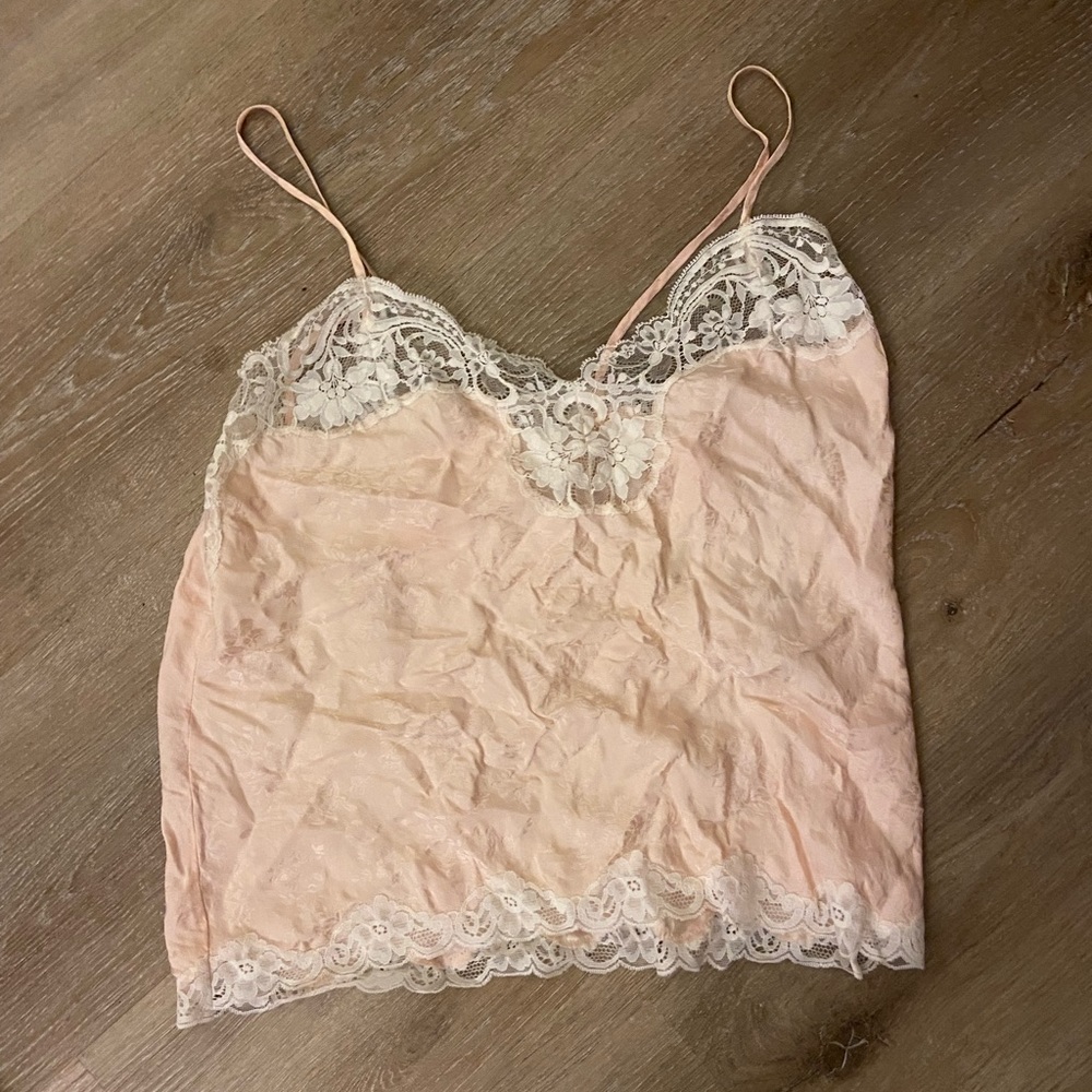 Light pink with white lace trim camisole
